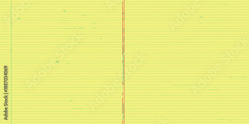 A close up view of lined yellow paper with a red binding edge