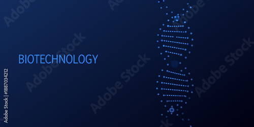 Biotechnology concept with a glowing dna double helix and dark blue background