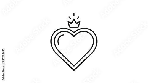 Simple heart outline topped with a small crown icon representing self-love, value, or a special person of high importance.