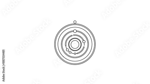 Simplified solar system diagram showing circular orbits and planet positions around a central sun in a thin line style.