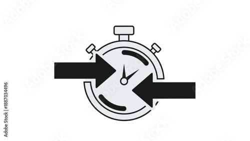 Stopwatch icon with inward pointing arrows symbolizing time constraints, deadlines, or efficiency in business management.