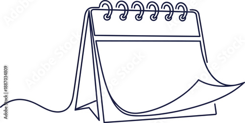 Minimalist illustration of a desk calendar with loose pages, using continuous line drawing. Symbolizes time passing, planning, and daily routines.