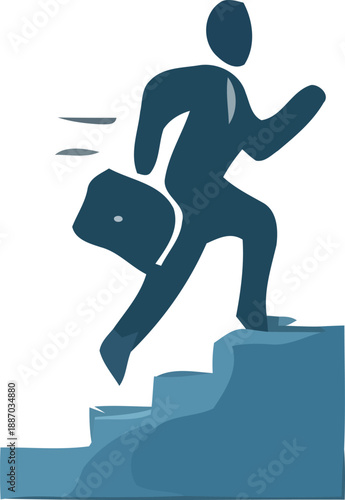 Vector illustration of a businessman silhouette running up the stairs concept representing competition and success