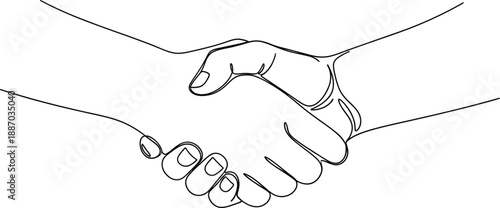 Close-up continuous line drawing of a handshake, symbolizing agreement, partnership, trust, and business deal success