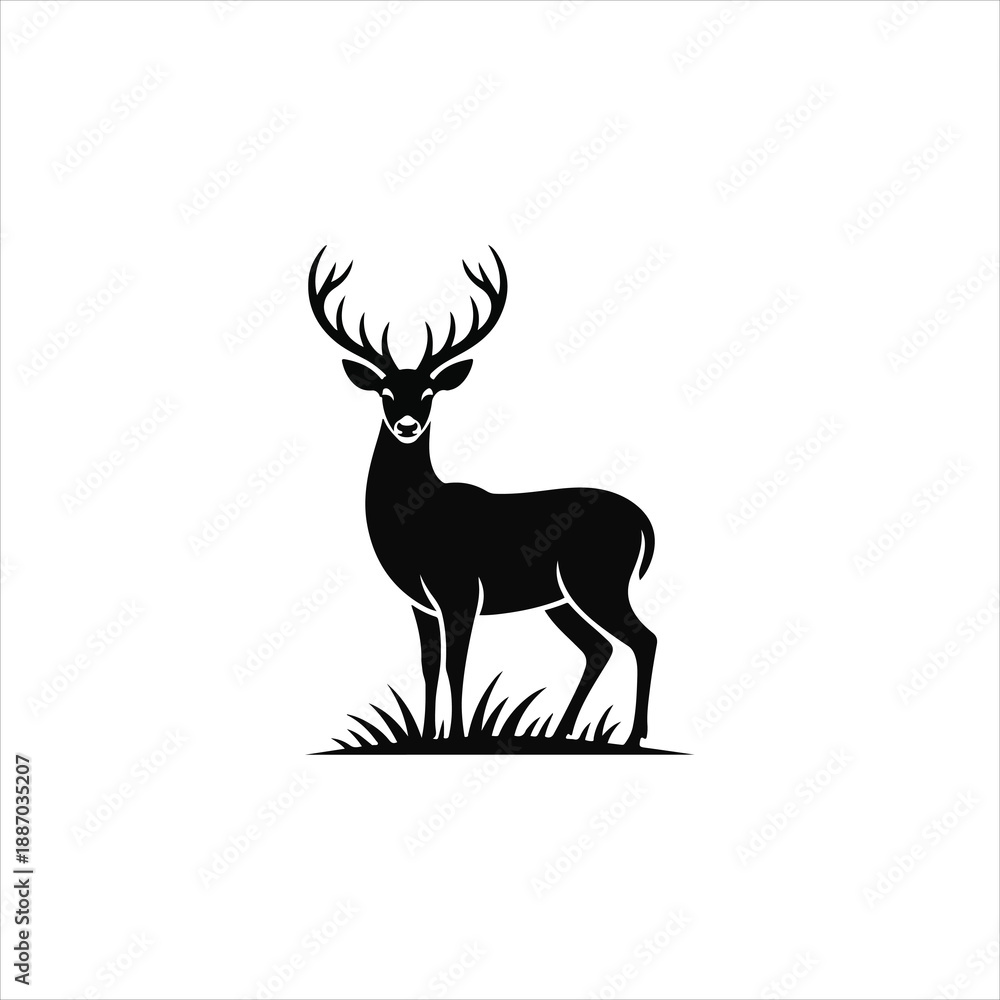 Obraz premium deer silhouette vector, silhouette head deer, Reindeer, Beautiful deer vector silhouette on white background.