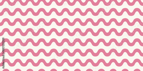 A repeating pattern of soft pink wavy lines on a cream background
