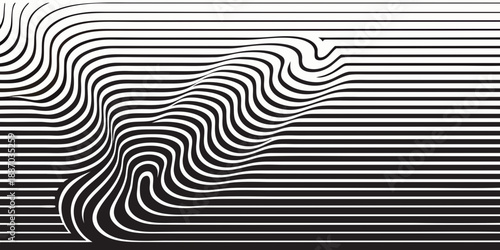 Abstract black and white lines creating an optical illusion of a wave