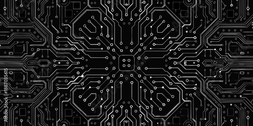Intricate circuit board pattern with symmetrical design and delicate lines