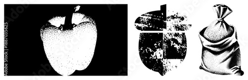 Halftone, Shield, and Sack Vector Illustration Set