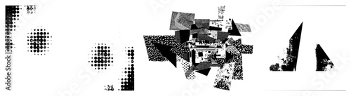 Abstract Geometric Composition with Halftone and Fragmented Shapes