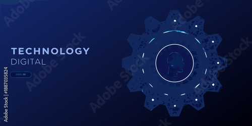 Digital technology concept with gears and a central communication device