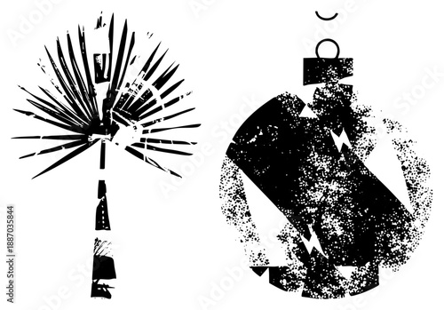 Stylized Palm Tree and Suitcase with Distressed Texture