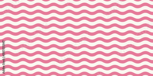 A repeating pattern of pink and white wavy lines creates a simple background