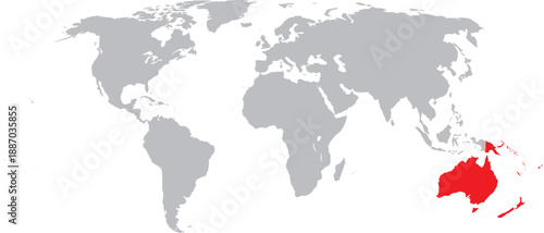 Oceania Highlighted on World Map Vector Design