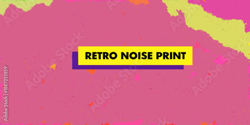 Retro noise print graphic design with vibrant pink and yellow textured background