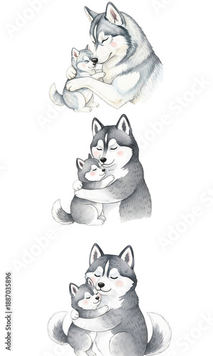 Husky dog with puppy isolated, husky with puppy icon art design, dog breed, simple husky dog animal, husky isolated