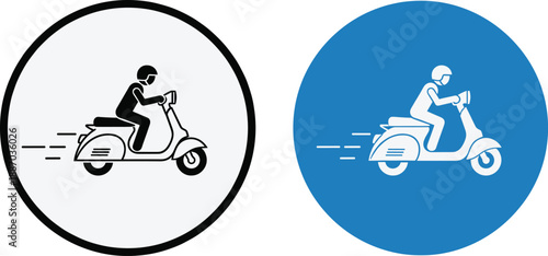 Scooter delivery rider icon set in flat circular style for transportation apps logistics and urban mobility design