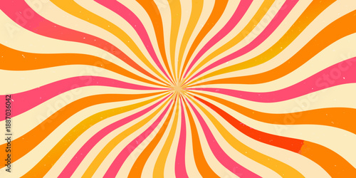 Vibrant radial burst of orange pink and cream colored stripes