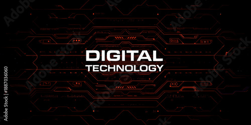 Abstract digital technology background with glowing red lines and hexagonal patterns
