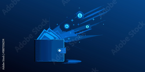 Digital wallet emitting money a modern financial technology illustration