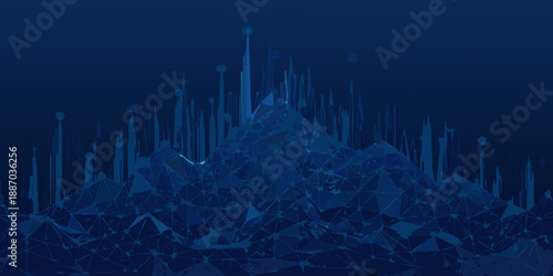 Abstract geometric landscape of connected lines and polygonal structures