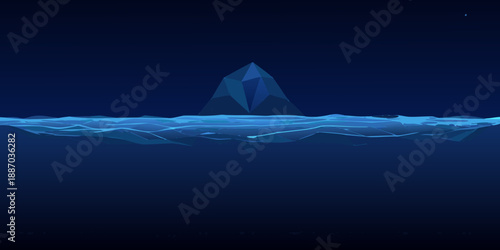 Abstract depiction of an iceberg floating in a dark blue ocean setting