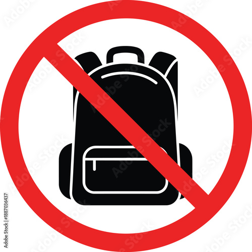 No Backpack prohibited symbol icon with crossed bag sign for security rules warning and restriction design