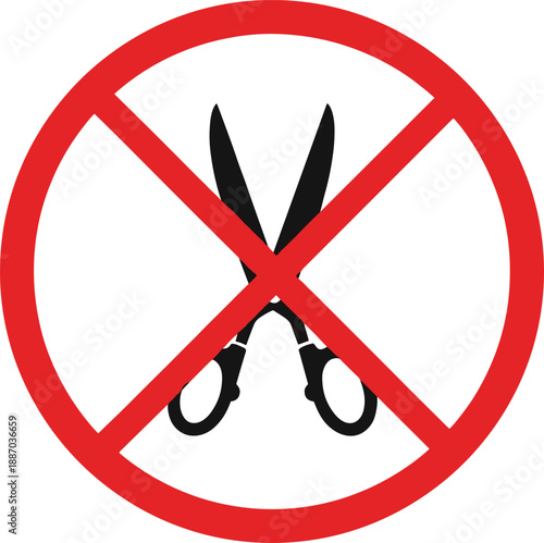 No Scissors prohibited symbol icon with crossed cutting tool sign for safety warning and restriction design