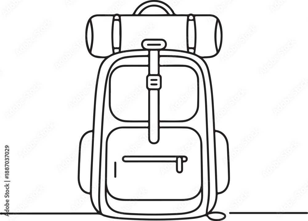 Fototapeta premium One Line Art of a Backpack Ready for Travel – Minimal Black and White Illustration