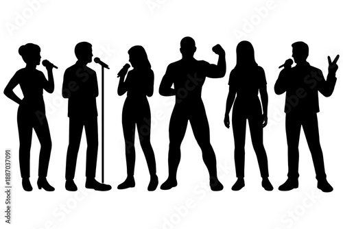 group of people,
K-Pop Idol Silhouettes – Singing & Dancing Vector Set