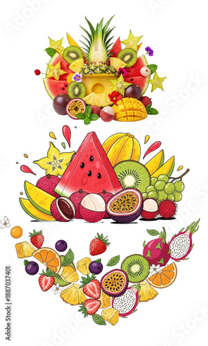 Fruits and vegetables isolated, Fresh various fruits collection, Collection set of fruits isolated