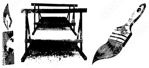 Vintage Wooden Swing Set with Rustic Texture and Paintbrush