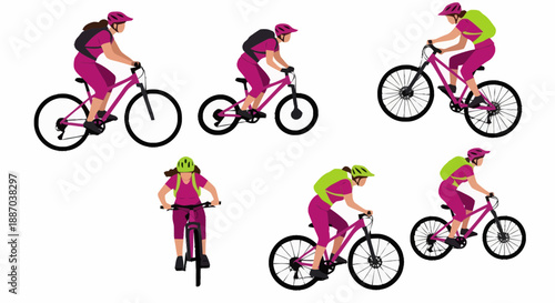 Young girl riding bicycle through park on sunny day wearing pink helmet and sporty outfit capturing active outdoor lifestyle cheerful scenery