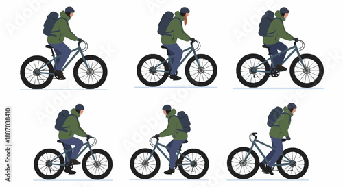 Sequence of a person riding a bicycle in various stages showing balance and pedaling motion in outdoor setting