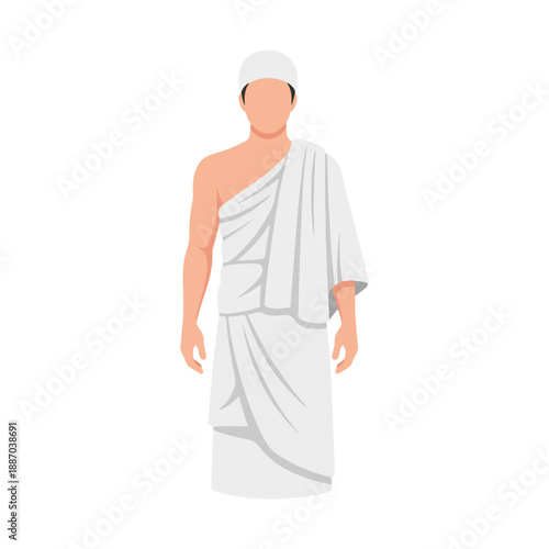 Muslim Man in Ihram Clothes Preparing for Hajj or Umrah Pilgrimage