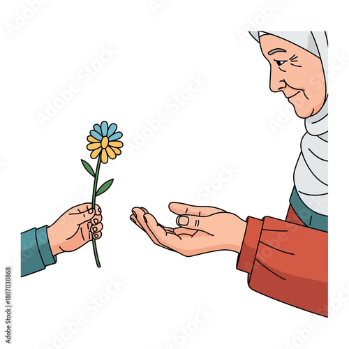 Elderly Woman Receiving a Flower.