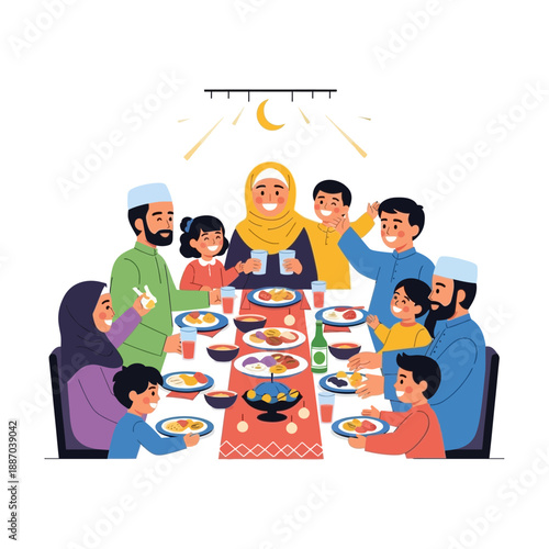 Family Gathering Around Dinner Table.