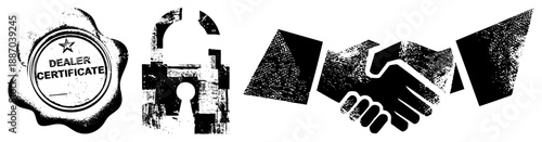 Dealer Certificate Seal, Open Lock, Handshake Business Set