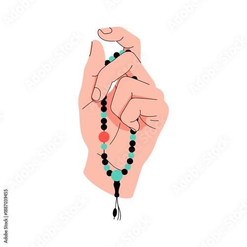 Hand Holding Prayer Beads Illustration.