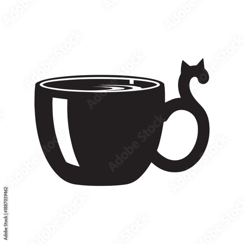 Stylish Black and Orange Coffee Cup with Cat Silhouette Handle, Morning Comfort Concept