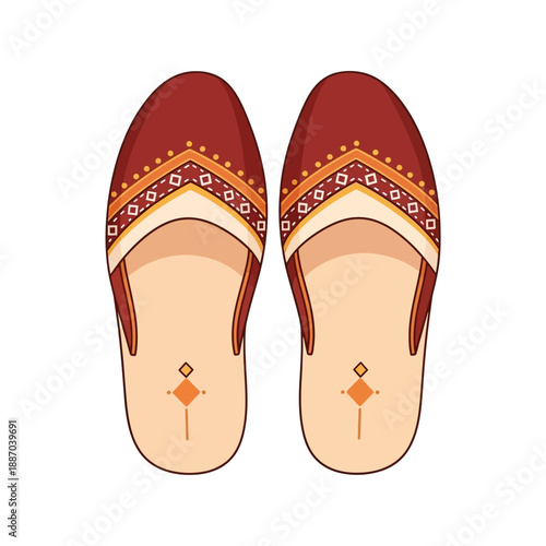 Illustration of Traditional Indian Red Footwear.
