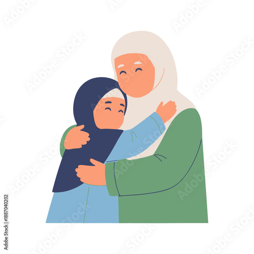 Two Women Wearing Hijab Embracing Each Other.