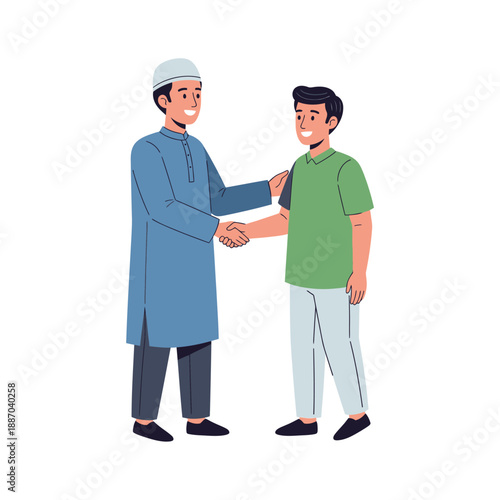 Two Men Shaking Hands in Illustration.