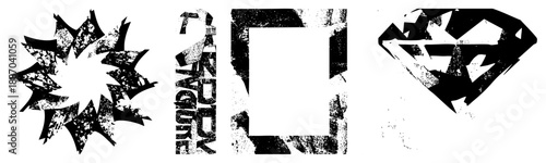 Grunge Textured Abstract Symbols with Distressed Edges and Noise Effects