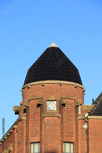 Wallpaper Mural Old Brick Building Black Tower Detail in Haarlem, Netherlands Torontodigital.ca