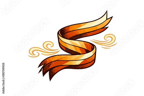 Design of a flowing ribbon with shades of orange and yellow, twisting in the air with soft swirls around it, showcasing art and creativity in a bright, energetic style