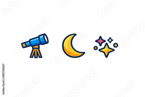 Looking at the stars with a telescope while the moon shines bright at night during a clear sky