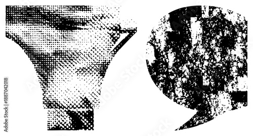 Halftone Speech Bubble and Megaphone Communication Symbols