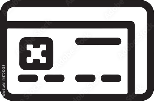 A simple black outline icon of a credit card with magnetic stripe and chip on transparent background silhouette high-quality professional detailed modern