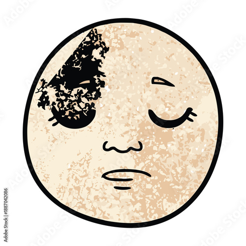 Cartoon moon with sad expression and black eye patch